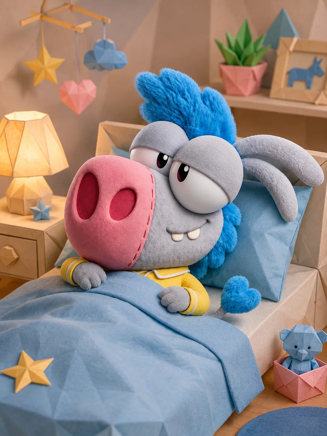 Jujumentinho deitado na cama pronto para dormir
